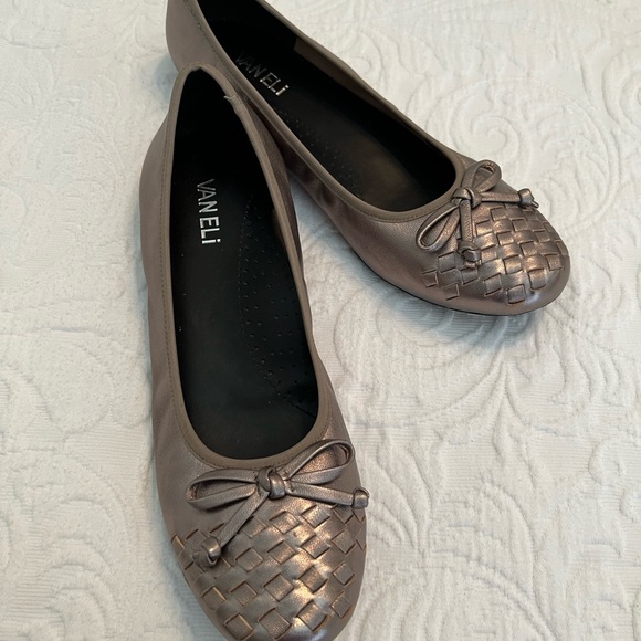 Vaneli Metallic Leather Ballet Flats with Woven Toe - Picture 1 of 6
